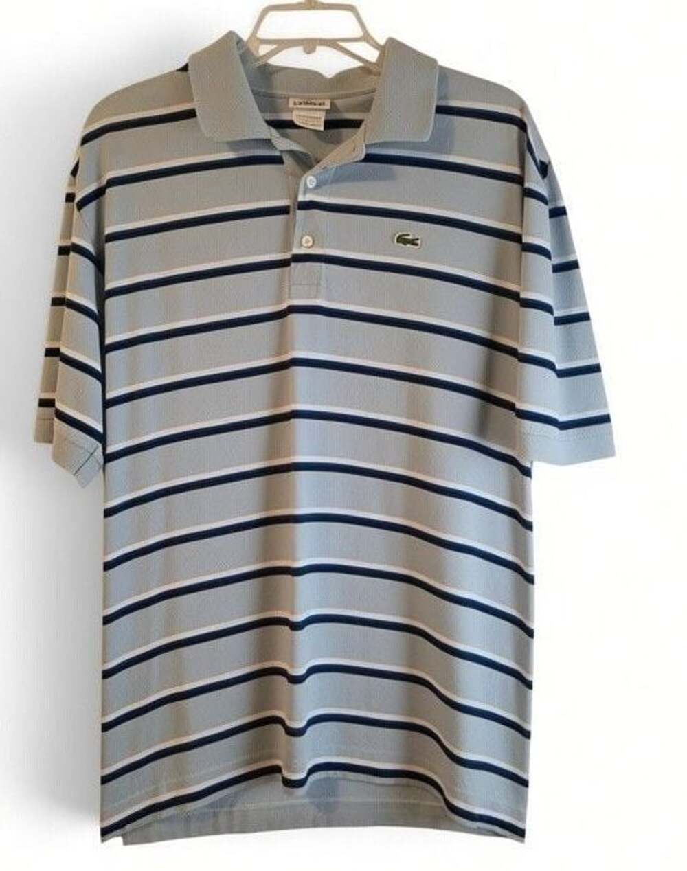 Lacoste Men's Light Blue Striped Short Sleeve Cotton Polo Shirt Size 8 3XL